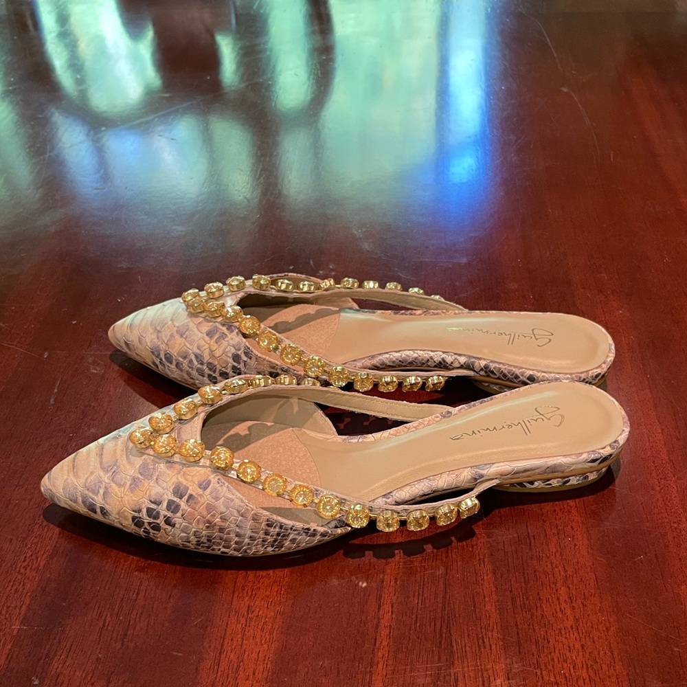 Anthropologie Guilhermina Embellished Snake Marfim Flats - Picture 6 of 6
